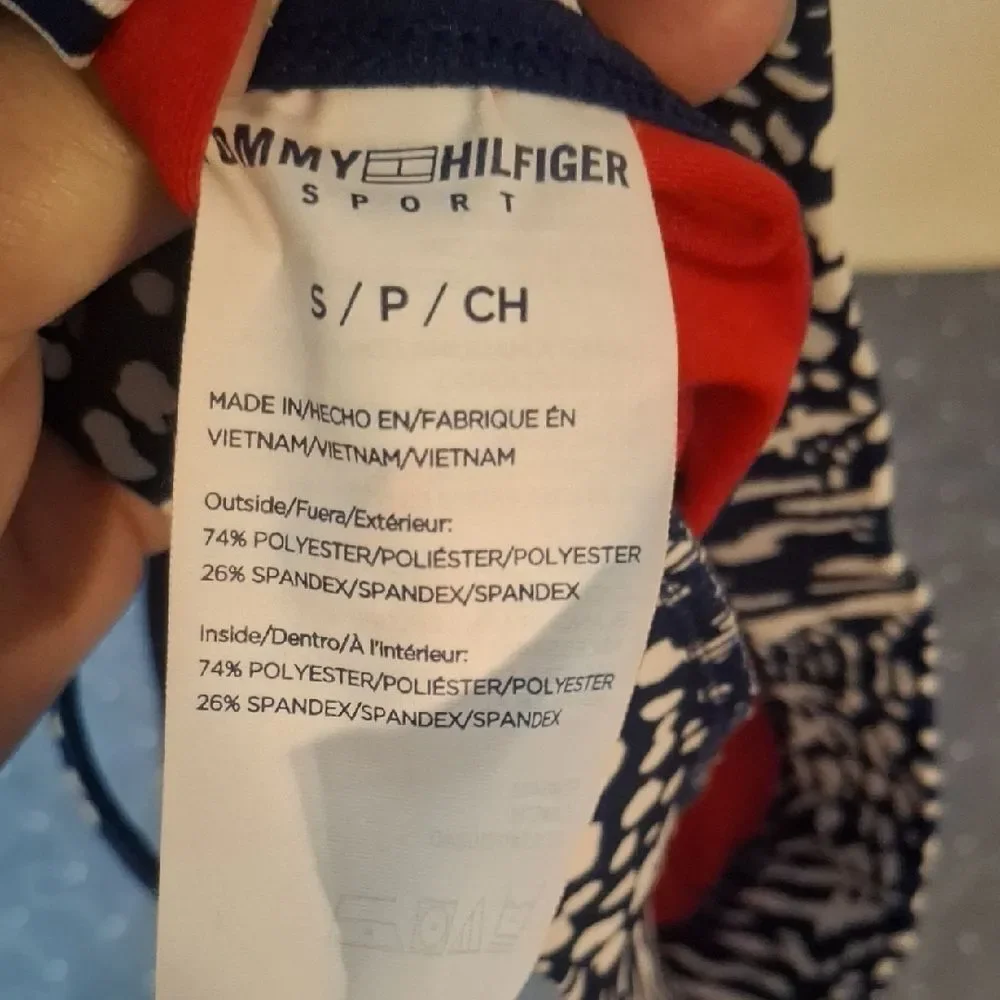 Tommy Hilfiger Blue and White Sports Bra with Strappy Back size small